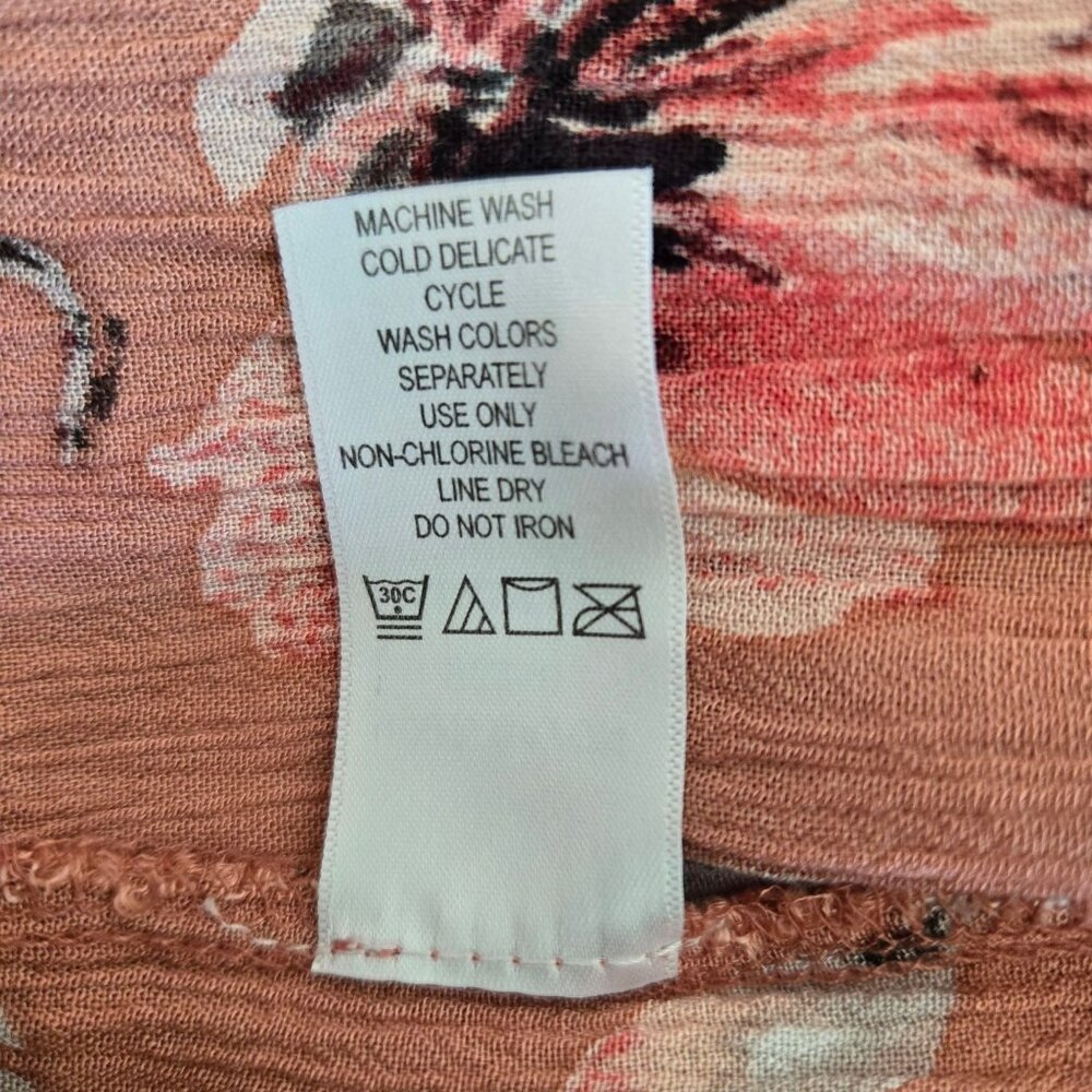 Woman Within Dark Peach Floral Print Dress 22W Roll Tab Sleeves Button Front - Picture 14 of 14